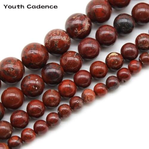 Natural Red Brecciated Jaspers Stone Round Loose Spacer Beads 15" Strand 6 8 10 12MM Pick Size For Jewelry Making DIY Bracelet