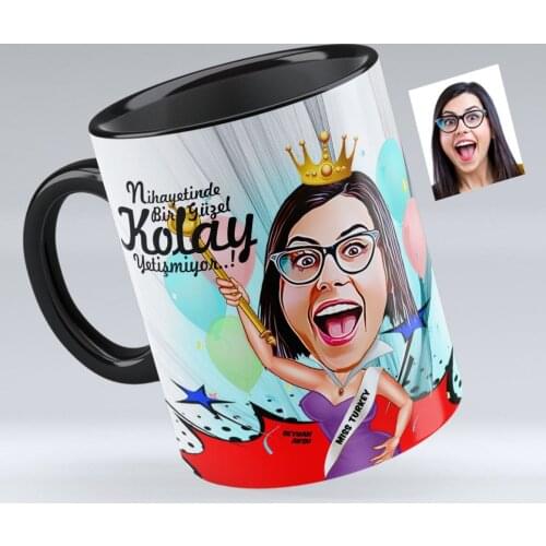 Personalized Women 'S Beauty Queen Caricature Of Black Mug cup-1