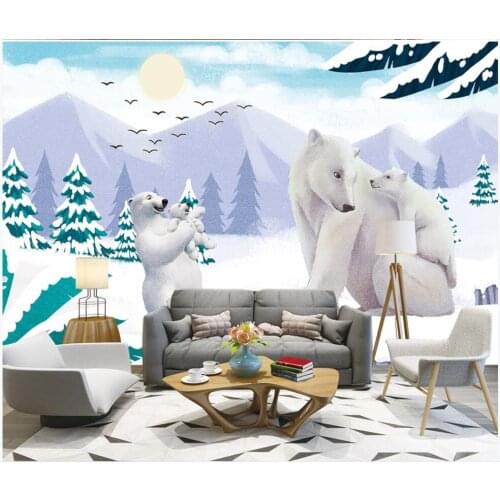 Custom photo 3d wallpaper Hand drawn cute snow glacier little white bear room home decor 3d wall murals wallpaper for walls 3 d