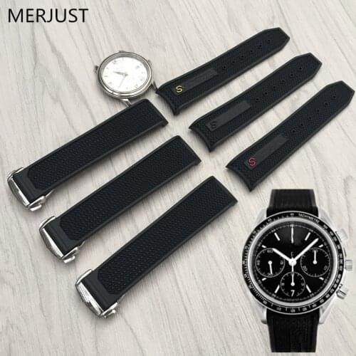 MERJUST 22mm Rubber Silicone Watch Strap Original Quality Folding Buckle Watchband Perfert for Omega Speedmaster Wrist Watch