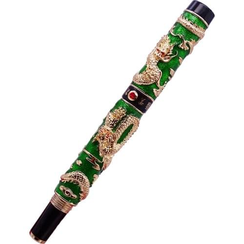 Luxury Jinhao Green Cloisonne Double Dragon Fountain Pen Iridium M Nib Advanced Craft Writing Gift Pen for Business Graduate