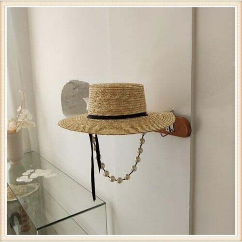 202106-shi new summer handmade straw big pearl ribbon holiday lady fedoras cap women leisure jazz hat