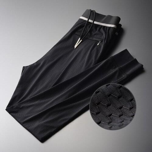 Mignlu Mesh Hollow Out Pants Man Luxury Silky Fashion Sport Ankle-length Pants Plus Size 4xl Slim Fit Mens Ankle Banded Pants