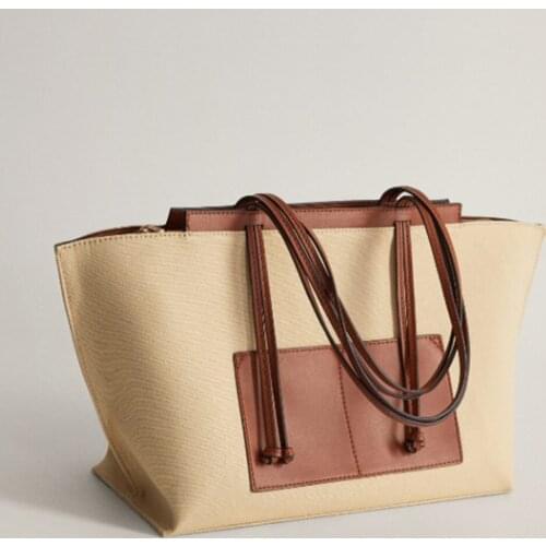 Casual Large Capacity Canvas Tote Women Shoulder Bag Designer Pu Splicing Big Shopper Bags for Women Handbag Patchwork Purse New