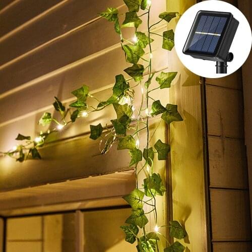 Solar Powered 2/5/10m Fake Creeper Green Leaf Ivy Vine LED String Light For Home Wedding Party Hanging Garland Artificial Flower