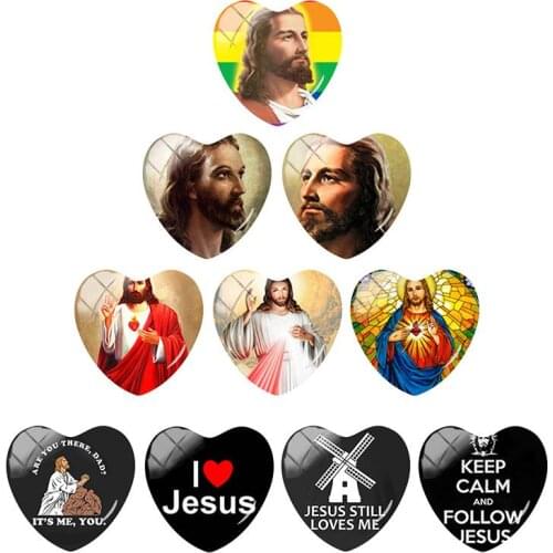 TAFREE Creative Letter "I Love Jesus" Heart shaped Art Photo 25mm DIY Glass Cabochon Pattern Jewelry Accessories ys01
