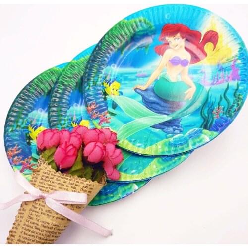 10pcs/set Mermaid Party Supplies Paper Plates Disposable Tableware Birthday Festival Party Favors Decoration Cake Plate Dishes