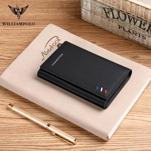 WILLIAMPOLO Men Genuine Leather RFID Card Package slim Credit Card Holder wallet Mini Card Case original design 2019 new fashion