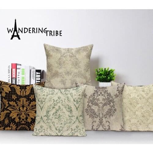 Vintage Stripe Cushion Cover Shabby Chic Floral Pillow Case Plant Flower Linen Cushions 45X45 Custom Throw Pillows Covers Kissen