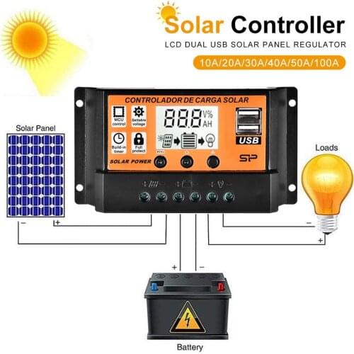 High Quality MPPT 10A/20A/30A/40A/50A/100A Auto Solar Charge Controller LCD Screen Dual USB Solar Panel Regulator
