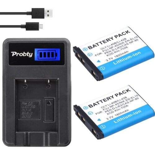 Probty 2Pcs Li-40B Li-42B Li 40B 42B Battery + USB LCD Charger For OLYMPUS U700 U710 FE230 FE340 FE290 FE360 for Nikon EN-EL10