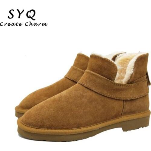 Famous Brand Women Snow Boots Australia Classic Ankle Boots Genuine Leather Winter Shoes With Women Fur Snow Boot Big Size 3-14