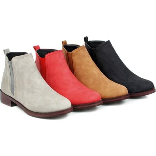 Ladies Zippers Boots Short Ankle High Top Botas Thick Bottoms Square Heels Fur Shoes For Winter Plus Size 34-43 Yellow Black Red