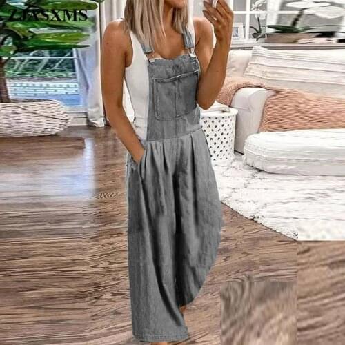 2021 Spring Off Shoulder Denim Jumpsuit Women Harajuku Loose Trousers Strappy Bodysuit Summer Sleeveless Pockets Beach Overalls