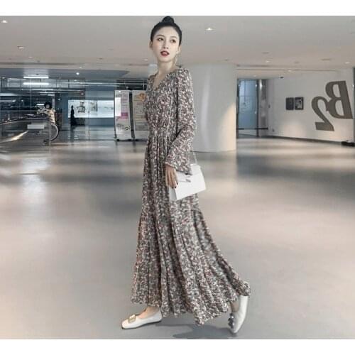 Spring 2020 New Korean Style Floral Dress Womens Chiffon Dress