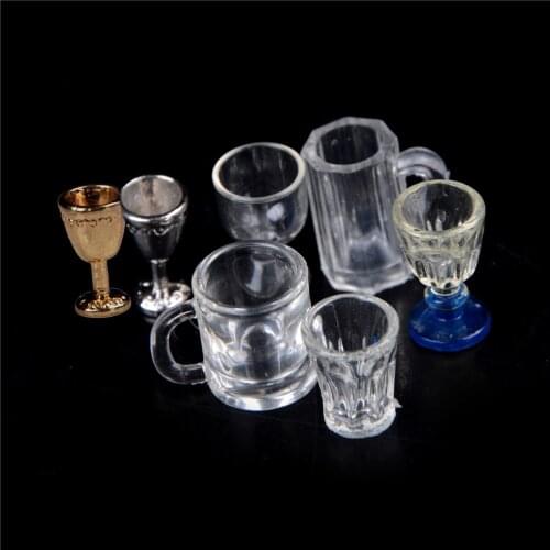 1/2Pcs glass Model DIY Parts 1:12 Scale Plastic Transparent Goblet Miniature Mini Wine Beer Cup Doll house Craft Home Decor
