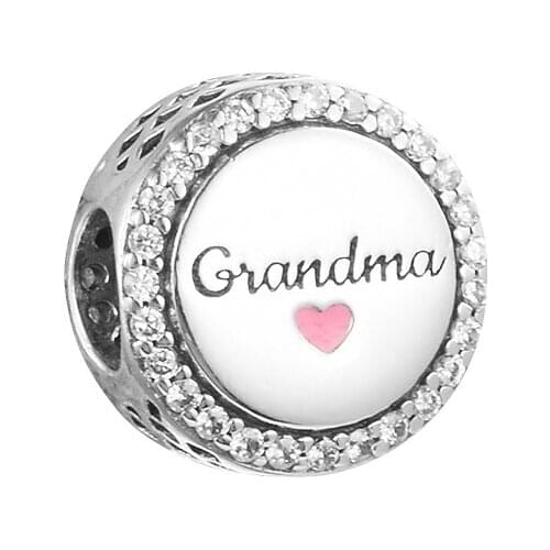 100% 925 Sterling Silver Grandma Charms Clear CZ Beads Fits Original Pandora Bracelet DIY Jewelry Making Berloques