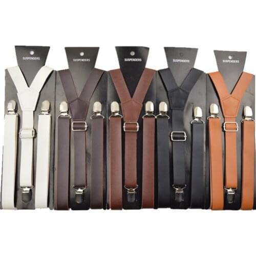 2018 fashion men leather suspenders belt PU Leather Clip-on Men Women Braces Suspenders 2.3CM Width
