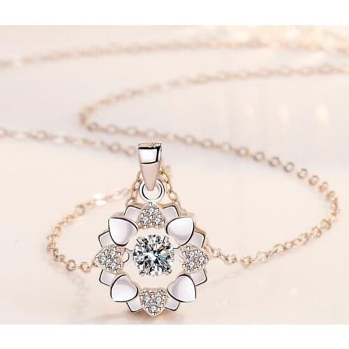 2020 Fashion 925 Silver Necklace For Women Jewelry Shiny Zircon Dancing Flower Pendant Necklace Girl Engagement Gifts KOFSAC
