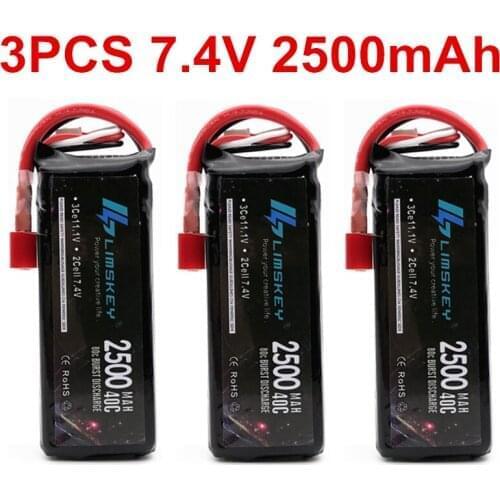 3PCS Limskey RC Lipo Battery 2S 7.4V 2500mah 40C Max 80C for Wltoys 12428 12423 1:12 RC Car Spare parts For Syma X8 Battery