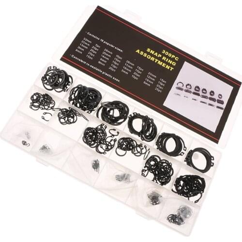 300 Pcs Shaft C-Clips Retaining Ring Snap Rings Assortment Set 18 Sizes Alloy Steel Accessories