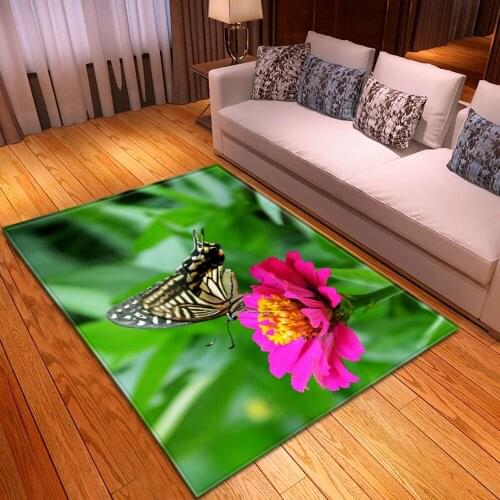 3D Green Flower Butterfly Printed Carpet Couples Bedroom Area Rugs Romantic Valentines Day Mat Floor Decor Hallway Carpets Home