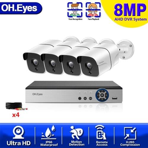 4CH 8MP CCTV Camera System H.265 Email Alarm DVR Kit 4PCS Outdoor Security Camera P2P IR-CUT indoor Dome Explosion proof Onvif