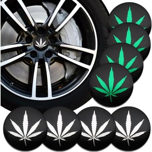 4Pcs Hemp Fimble Leaf Ho JDM Car Wheel Center Hub Caps Sticker 3D Green Emblem Badge for BMW KIA Lada Honda Tuning Auto Styling