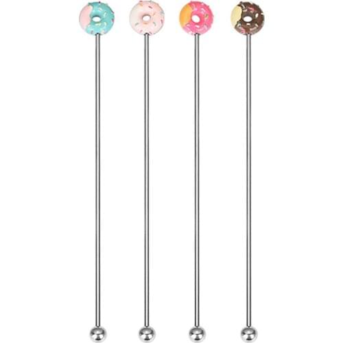 4PCS Swizzle Stick Donut Shape Stainless Steel Swizzle Stick Round Head Mixing Cocktail Coffee Stirrers Wine Drink Bar