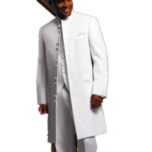 White Long Coat Formal Groom Tuxedos Groomsman Blazer Men Wedding Suits Best Men 3 Piece Suits (Jacket+Pants+Vest )