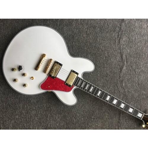 Free shipping New Jazz white guitar with Hollow body Electric Guitar ebony fingerboard fret binding electric guitar