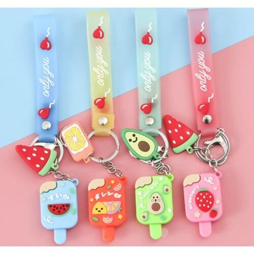 A2UB Cartoon Fruit Design Keyring Cute Ice Cream Key Chain Backpack Pendant Bag Decoration Car Key Decoration Accessories