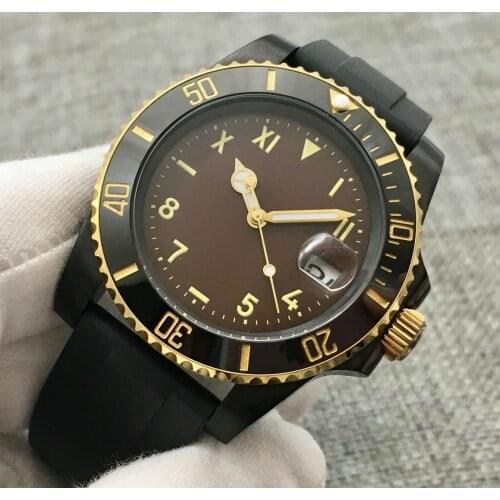 Luxury 40mm Brown Dial Date Mens Watch Automatic Watch Mechanical Clock Rubber Strap