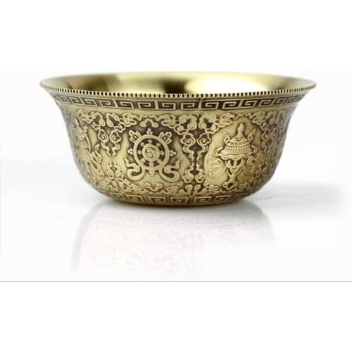 Avoid disaster Auspicious Exquisite Tibetan Buddhism Brass Carving Tall Cup Pray Buddha Polished Sacred Bowl Home Decorations