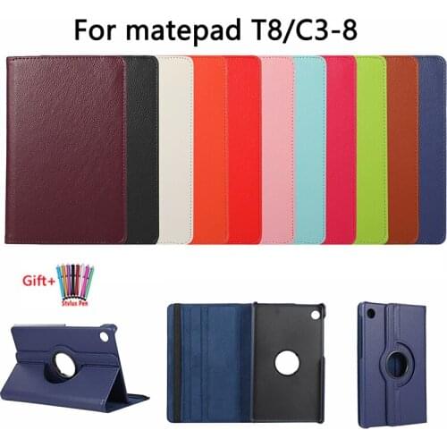 For Huawei MatePad T8 8.0'' Tablet Case Kobe2-l03 Kob2-L09 360 Rotating Stand PU Leather Cover for Matepad T8 C3-8 8.0 Inch Case