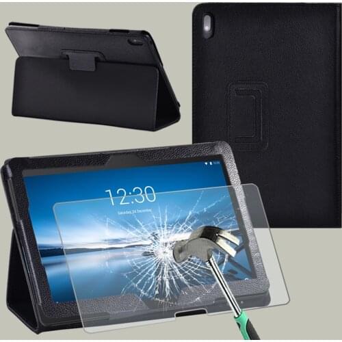 For Lenovo TAB E10 TB-X104F 10.1 inch dust-proof Leather Back Support Tablet Case cover + Tempered Glass