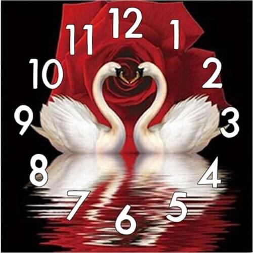 Dpsprue Full Square/Round 5D Diamond Painting Kit With Clock Cross stitch Diamond Embroidery Mosaic Animal Swan Gift DC201