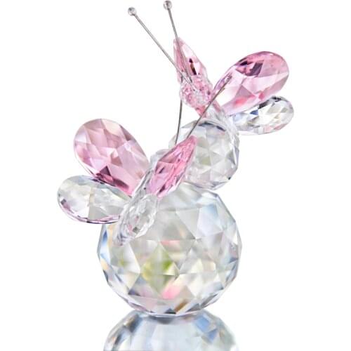 H&D Crystal Flying Butterfly Figurine With Crystal Ball Base Art Glass Animal Paperweight Decor For Office Table Home XMAS Gift