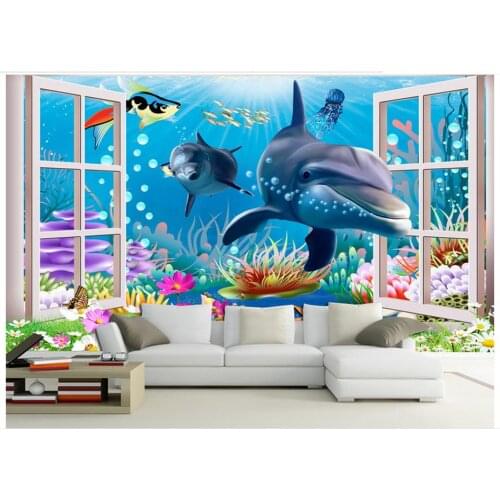 High Quality Hot Sale New Custom 3d photo wallpaper murals 3 d ocean aquarium cartoon children room background wall paintings