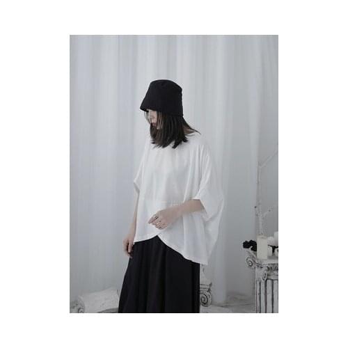 Yamamoto short-sleeved t shirt female summer black bat sleeve loose large neckline irregular cotton sleeve