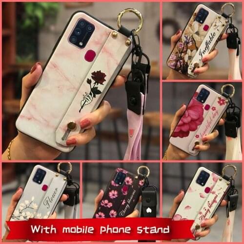 For Girls Dirt-resistant Phone Case For Samsung Galaxy M31 Lanyard Soft Case Wrist Strap Original