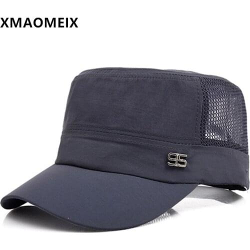 XMAOMEIX Spring Summer Men Mesh Breathable Military Hats Snapback Cap Casual Sports Cap Mens Flat Caps Adjustable Size Navy Hat