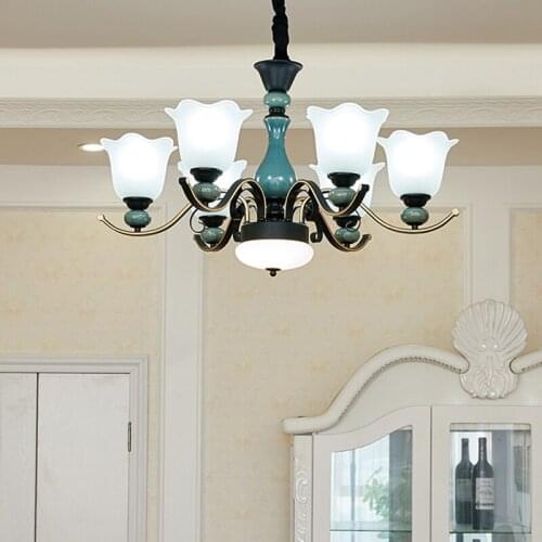 Chinese Ceramic Chandelier Lighitng European Living Room Dining Room Chandeliers Bedroom Light Modern Simple Wrought Iron Lamps