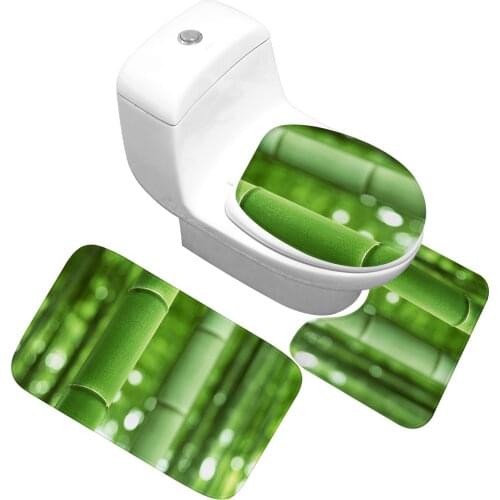 Printe Bath Mat Set 3pcs Green Plant Pattern Bathroom Rugs Non Slip Shower Carpet Memory Foam Mat Toilet Floor Carpets Washable