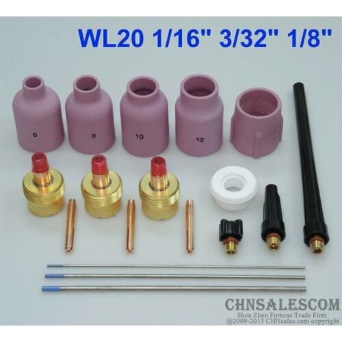 CHNsalescom 18 pcs TIG Torch Large Gas Lens WP-9/20/25 WL20 Tungsten 1/16" 3/32" 1/8"