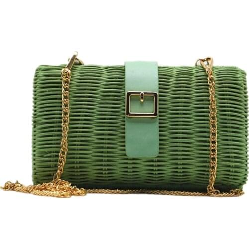 Summer New rattan straw woven bag green camel woven female purses and handbags