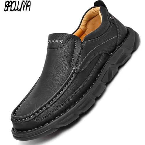 Mens Casual Shoes Genuine Leather Loafers Shoes Handmade Platform Flat Breathable Luxury Men Moccasins Designer Mens Sneakers