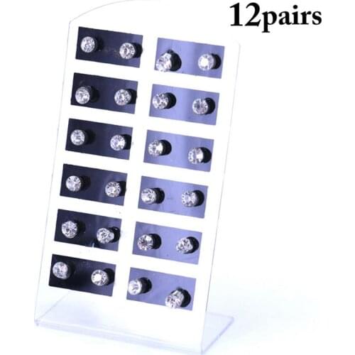 12 Pairs Fashion Rhinestone Decor Stud Earrings Mini Cubic Stud Earrings Ear Stud Set For Women Girl Jewelry Accessories