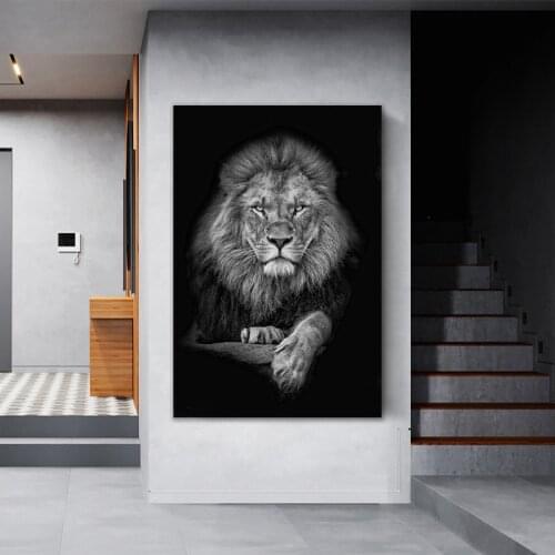 White and Black Lion Animal Wall Painting Cuadros Para El Hogar Canvas Posters Prints Living Room Home Decor Customize Painting