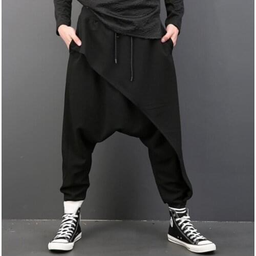 Autumn black splice personality fashion mens pants youth harem pant men feet trousers pantalones hombre cargo pantalon homme